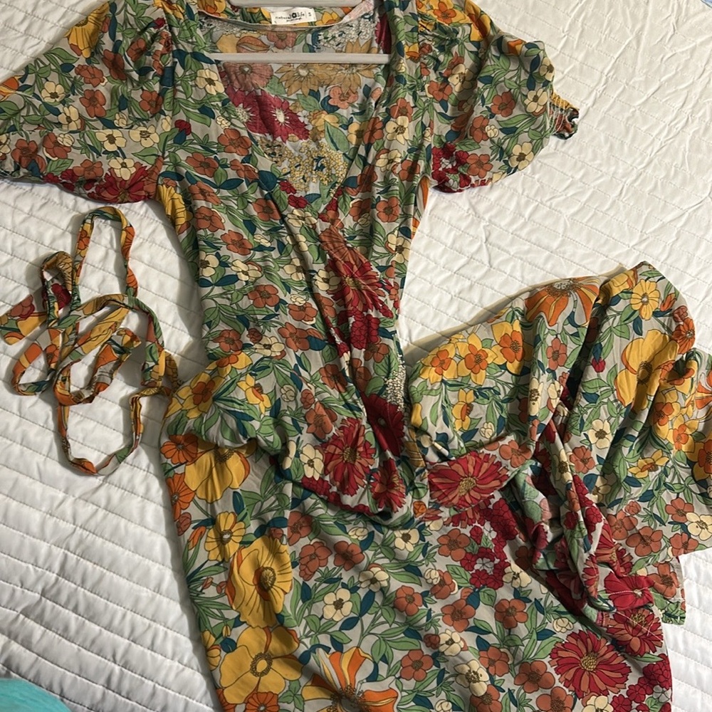 NATURAL LIFE Sophia Floral Wrap Dress Small Boho Vintage